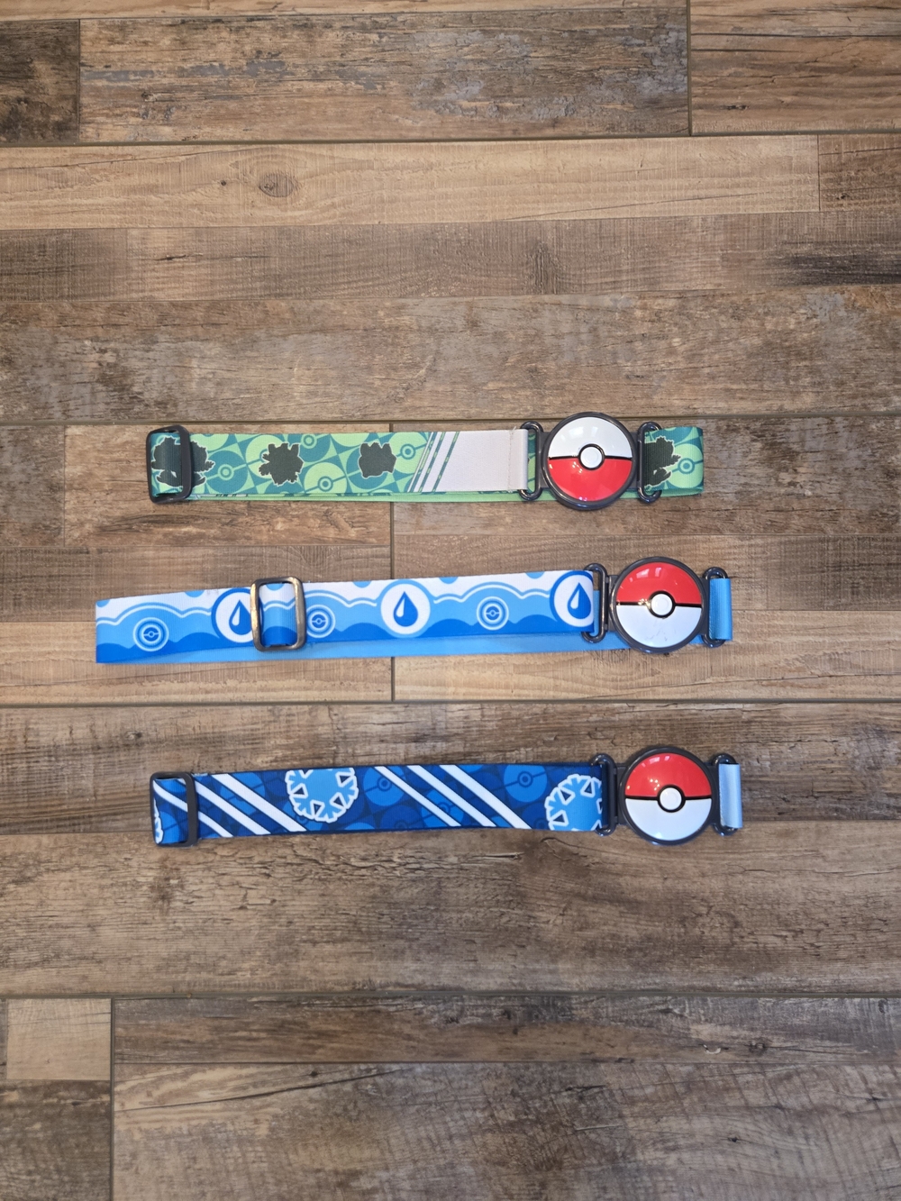 Pokémon Belt Lot Set of 3 Pokéball Buckle Adjustable Bulbasaur Water Ice Type